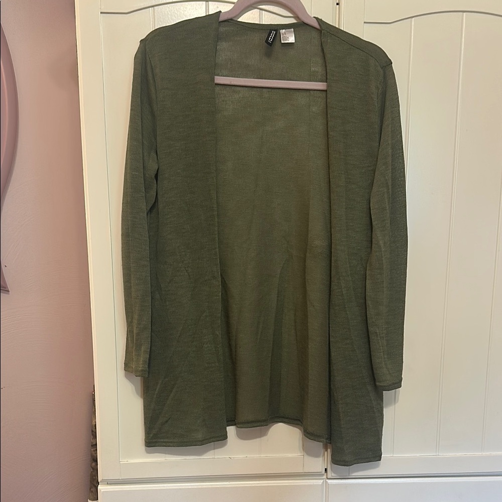 H&M Green Cardigan Sweater Lightweight Knit